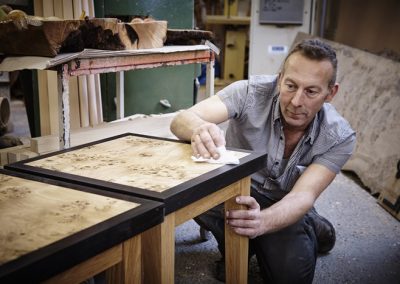 Burr oak & ebony coffee tables