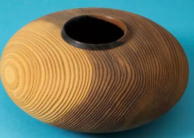 Sandblasted redwood hollow bowl form with ebony rim