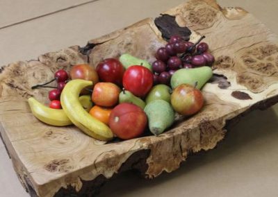 Burr oak Bowl with all fruit made from sycamore then stained